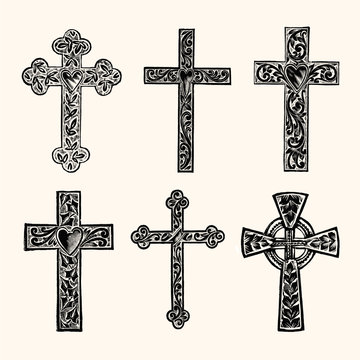 Christian Cross Vintage Line Art - Early 1800s Engraving