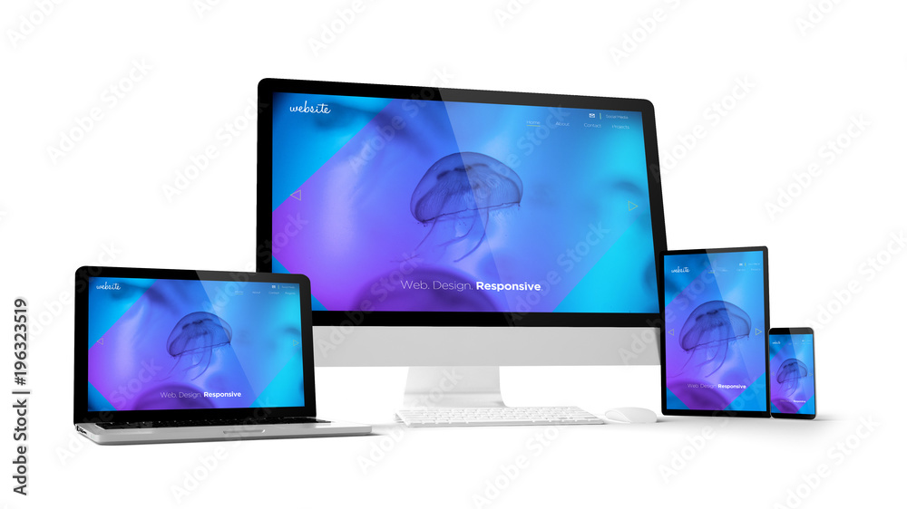 Wall mural computer gadgets with fluid website on screen