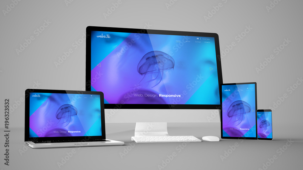 Wall mural computer gadgets with fluid website on screen