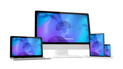 computer gadgets with fluid website on screen