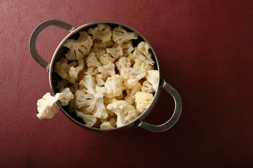 Raw cauliflowers in pot