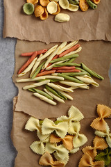 Italian raw pasta mix top view