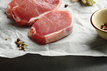 Three pork steaks and pepper