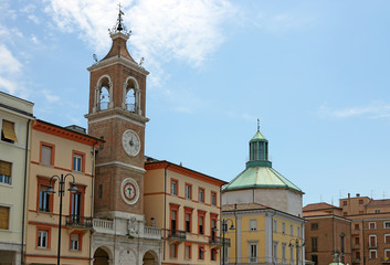 Naklejka premium clock tower Piazza Tre Martiri square Rimini Italy