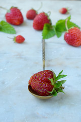 Organic fresh strawberry from garden. Preparation for making berry compote or jam. Homemade conservation for the winter. Raw food. Copy space.