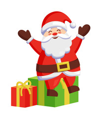 Santa Claus Sitting on Colorful Gift Boxes Icon
