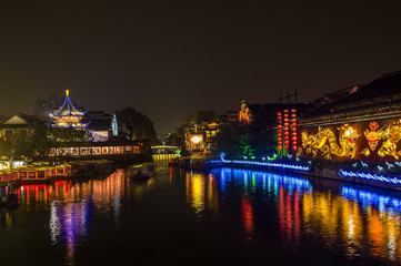 Fototapeta na wymiar Nightscape in Confucian Temple, Nanjing