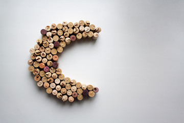Wine corks crescent silhouette isolated on white from a high angle view