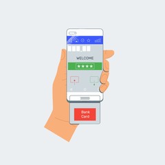 POS terminal. Payment terminal with inserted credit card