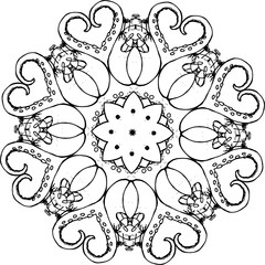 An illustration of a black and white mandala. Cosmic flower of life. The idea for a tattoo