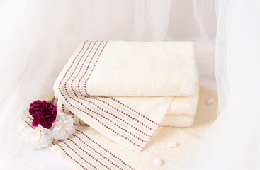Beatiful bath towels set with white background