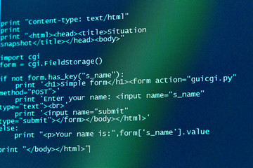 Obraz premium Programming code abstract screen of software developer. Computer script.