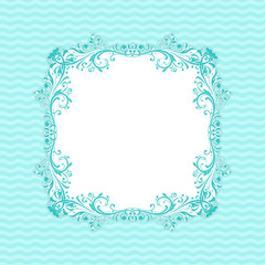 Ornamental frame on light blue wave background