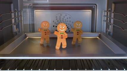 Gingerbread man Dancers. Daylight. 3D animation of funny, hot and sweet cookie boy dancing for holiday and kid event, show, VJ, party, music, website, banner, dvd  - Powered by Adobe