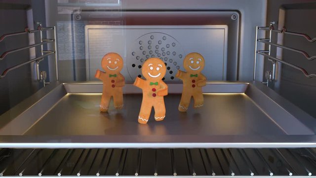Gingerbread man Dancers. Daylight. 3D animation of funny, hot and sweet cookie boy dancing for holiday and kid event, show, VJ, party, music, website, banner, dvd 