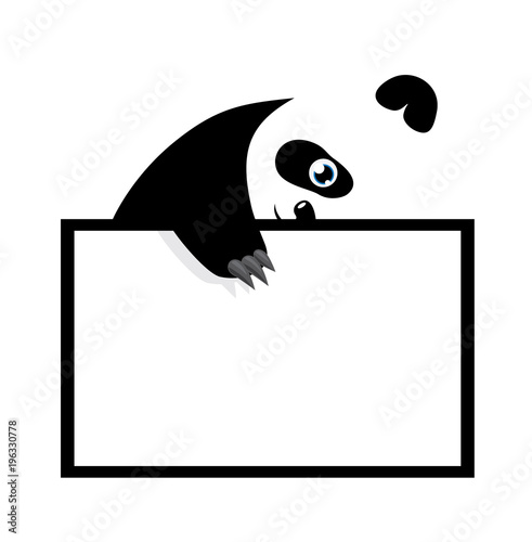 Funny Panda Bear Hanging On Paper Board Template Cute Cartoon Funny Panda Bear Hanging On Paper Board Template Cute Cartoon Character Baby Card Flat Design Style