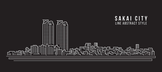 Cityscape Building Line art Vector Illustration design - Sakai city