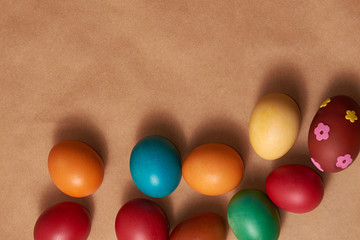 Colorful Easter eggs background close up