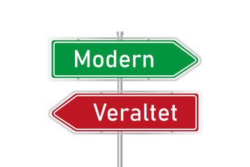 Grünes und rotes Straßenschild - Modern - Veraltet