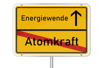 Gelbes Straßenschild - Von Atomkraft zu Energiewende