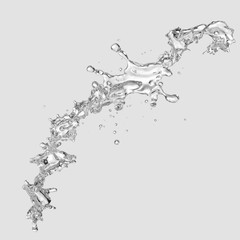 Water splash with water droplets isolated. 3D illustration