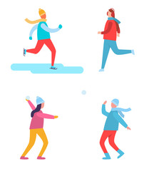 Peoples Winter Activities Vector Illustration