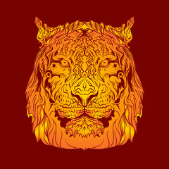 Fototapeta premium Vector big fire head of tiger. Totem head. Indian ornament.