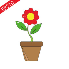 Red flower in the pot. Vector illustration