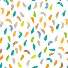 Feather seamless pattern on white background. Vintage card for fabric design. feather seamless pattern.