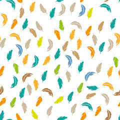 Fototapeta premium Feather seamless pattern on white background. Vintage card for fabric design. feather seamless pattern.