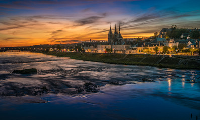 Naklejka premium Sunset image of Blois and the Loire River, France