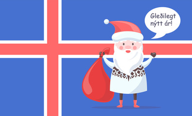 Icelandic Santa Claus Greets with Happy New Year