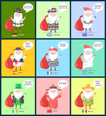 Germany Scotland Santa Clauses Vector Illustration