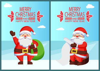 Merry Xmas and Happy New Year Postcard Santa Claus