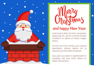 Merry Christmas Santa Claus in Chimney Vector Text