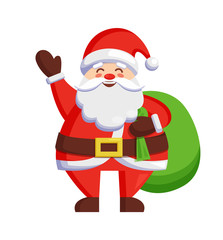 Santa Claus and Bag with Gifts Vector Illustration