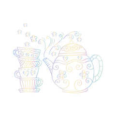 Hand drawn of Teapot and cups.