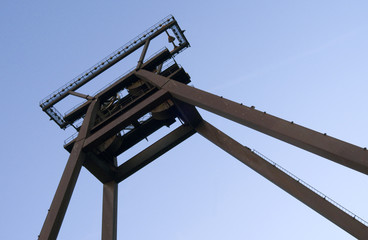 Mining industry: Old head frame of a disused uranium mine in Eastern Thuringia