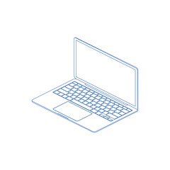 3D Isometric line art laptop on white background. Vector illustration EPS 10