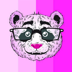 Vector face of beautiful and funny pink panda in glasses.