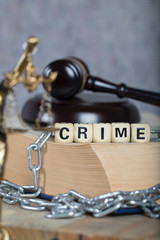Word CRIME composed of wooden letters. Closeup