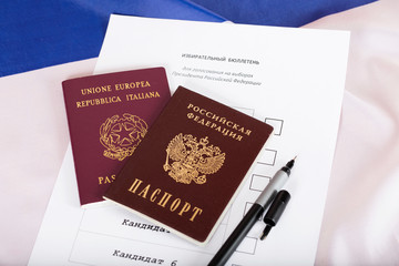 Russian and Italian passes on a ballot paper for presidential elections.