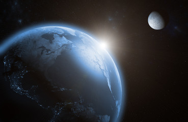 Sunrise on Earth with the moon