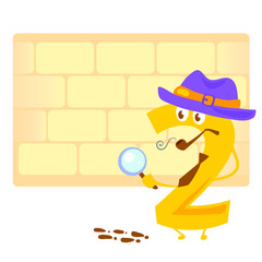 Vector cartoon funny detective number two with glass and hat.