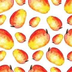 Fotobehang Aquarel fruit Naadloos patroon van aquarel mango