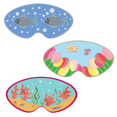 A set of masks for sleeping. Flower field, underwater world and sleepy fish