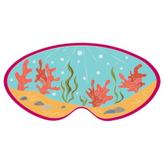 Sleep mask. Underwater world with corals and sun rays.