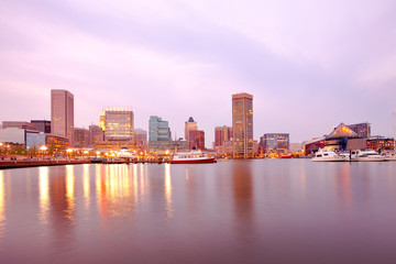 Fototapeta na wymiar Downtown city skyline and Inner Harbor, Baltimore, Maryland, USA