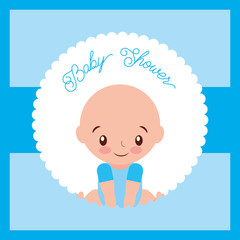 cute little boy baby shower greeting card vector illustration