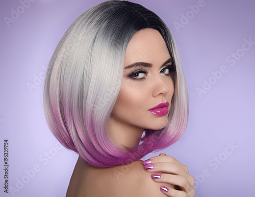 Ombre Bob Short Hairstyle Beautiful Hair Coloring Woman